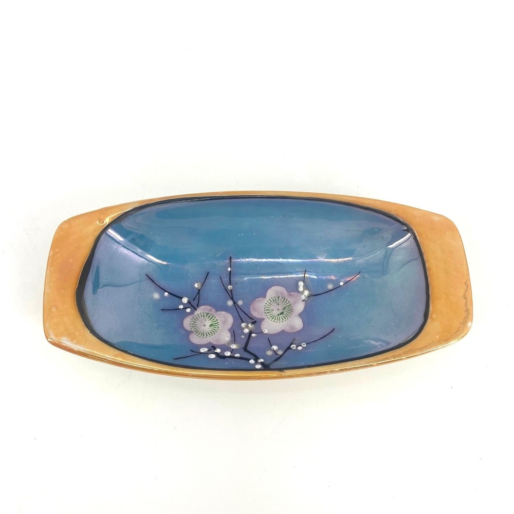 Vtg Nippon Lusterware Trinket Dish Cherry Blossoms Small Jewelry Tray Soap Dish